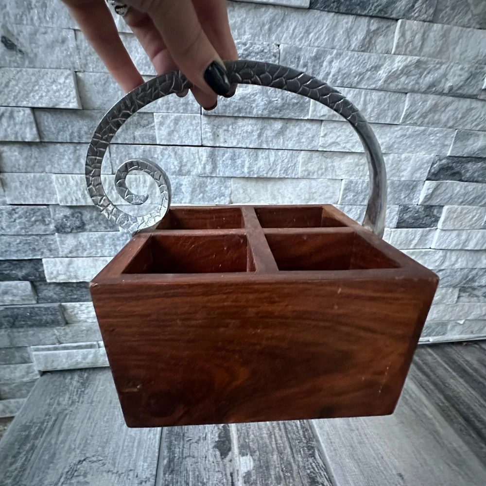 Wood with Metal Handle Cutlery Caddy for Silverware/Flatware or Art Organizer